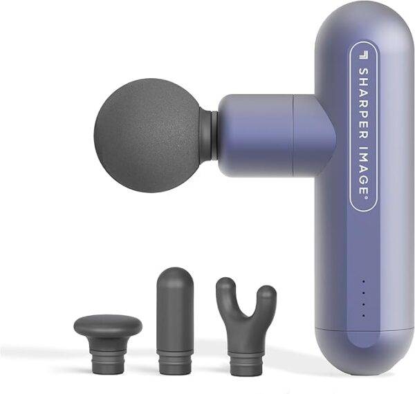 Sharper Image Powerboost Move 2.0 - Mini Massage Gun| 4 Attachments, 4 Speeds| Full Body Back & Shoulder Massage Tool| Deep Tissue Percussion Massager| Athlete Muscle Recovery| Portable Pain Relief